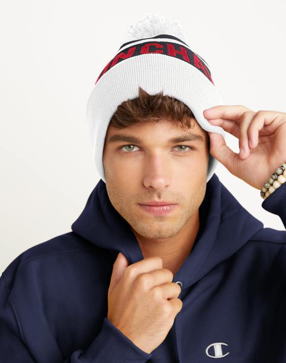 moški kapa z manšeto in pom block šampion 2B84891 mornarsko modra/škrlatna/bela