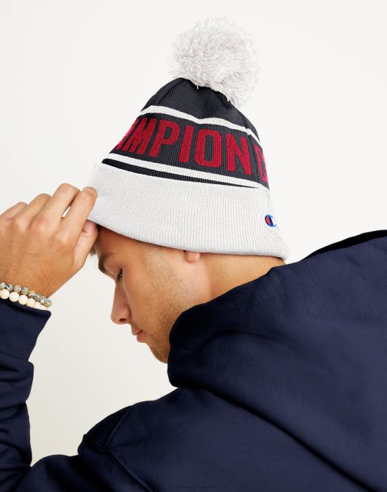 moški kapa z manšeto in pom block šampion 2B84891 mornarsko modra/škrlatna/bela