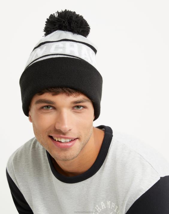 moški kapa z manšeto in pom block šampion 2B84894 oksford siva/črna