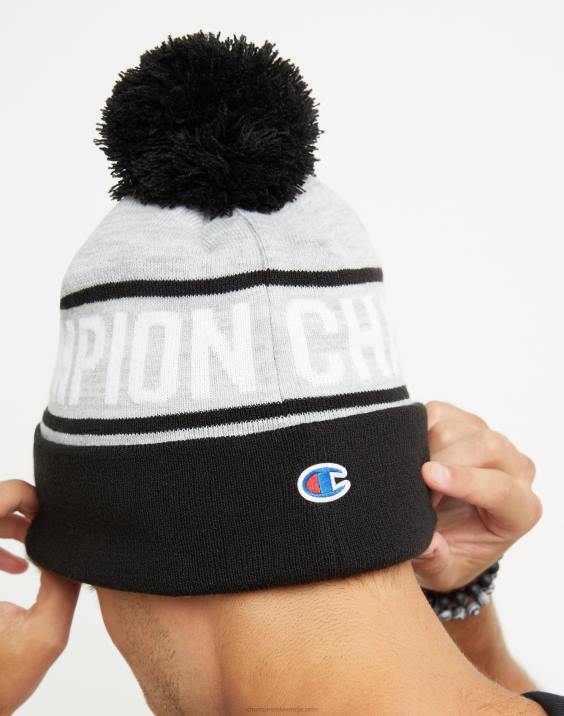 moški kapa z manšeto in pom block šampion 2B84894 oksford siva/črna