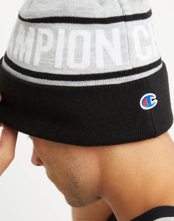 moški kapa z manšeto in pom block šampion 2B84894 oksford siva/črna