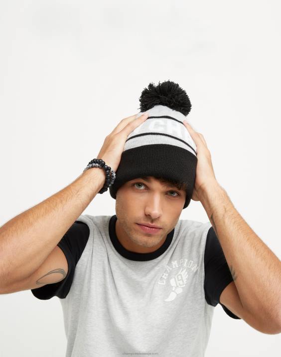 moški kapa z manšeto in pom block šampion 2B84894 oksford siva/črna