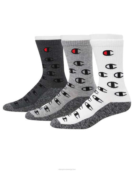 Champion moški spominske blazine nogavice crew 3 pari 2B84693 bela/siva