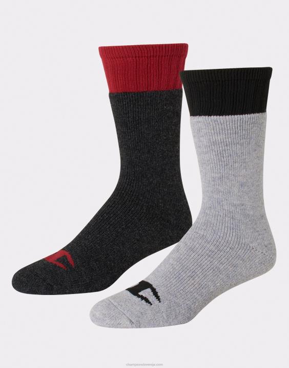 Champion moški zunanja težka posadka z volno 2 para 2B84705 brusnično rdeče/belo
