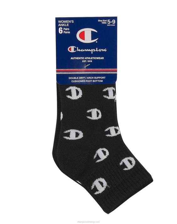 Champion ženske nogavice z logotipom c 6 parov 2B841608 črna z/povsod cs