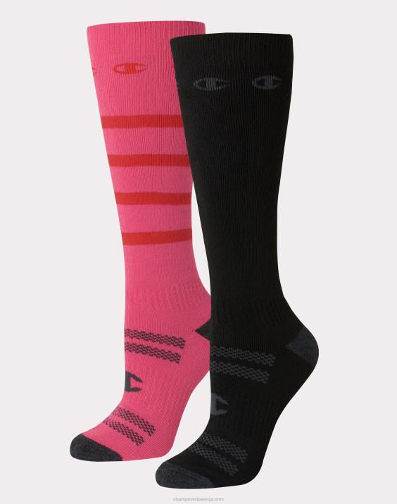 Champion ženske outdoor težke smučarske nogavice čez kolena 2 para 2B841587 roza/črna