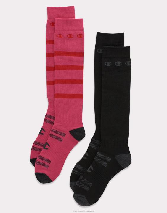 Champion ženske outdoor težke smučarske nogavice čez kolena 2 para 2B841587 roza/črna