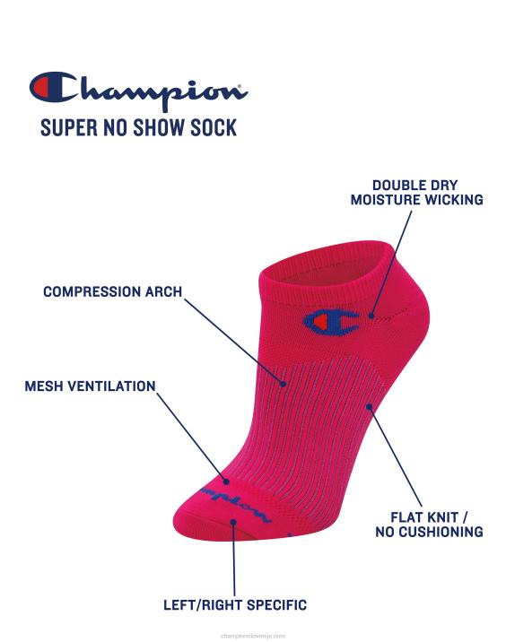 Champion ženske šport super ne-show 3 pari 2B841569 rožnata breskev/priljubljena fuksija/tempo modrozelena