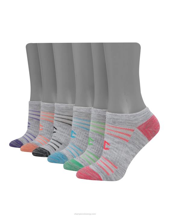 Champion ženske črtaste no show nogavice 6 parov 2B841602 siv resjev trak