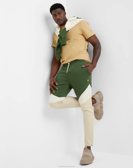 Champion moški flex colorblock hlače c našitki 29\" 2B84210 cargo olivno/belo/sveže tan