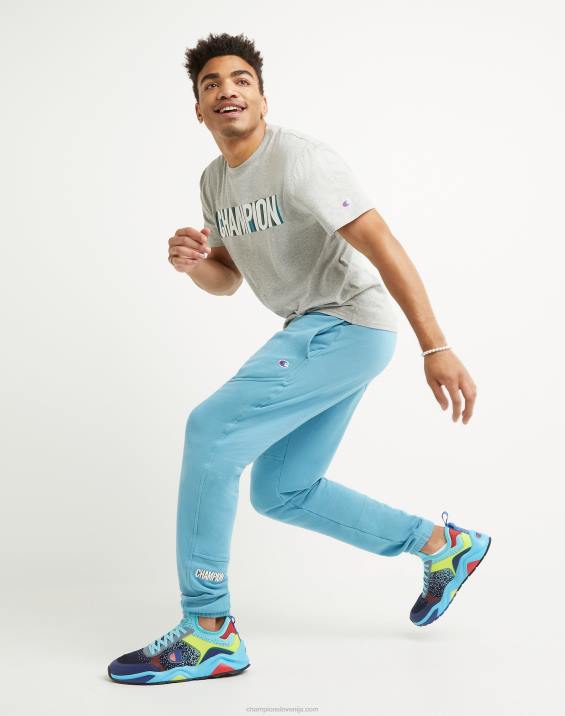Champion moški global explorer francoski terry tekači z aberacijskim blokom logotip 30" 2B84311 modri oceanski čoln