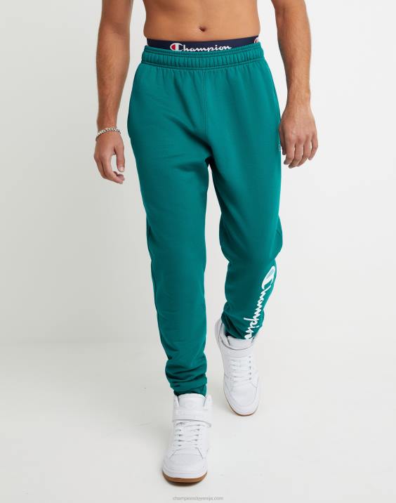 Champion moški joggers iz flisa powerblend script logo 31" 2B84259 temni smaragd