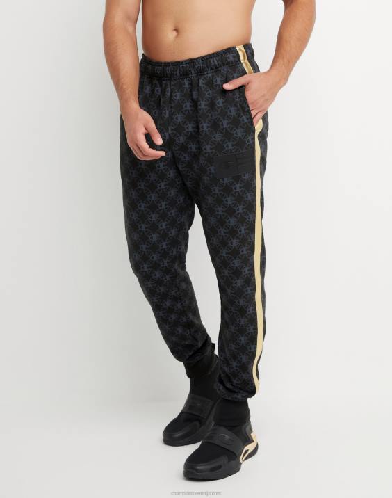 Champion moški klasične jogerje iz flisa s potiskom po vsej površini z oznako jock iz umetnega usnja 31" 2B84255 c logotip povezave aop črna