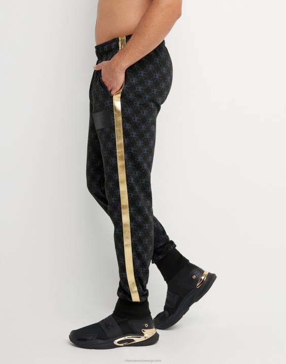 Champion moški klasične jogerje iz flisa s potiskom po vsej površini z oznako jock iz umetnega usnja 31\" 2B84255 c logotip povezave aop črna