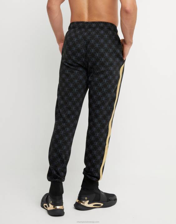 Champion moški klasične jogerje iz flisa s potiskom po vsej površini z oznako jock iz umetnega usnja 31\" 2B84255 c logotip povezave aop črna