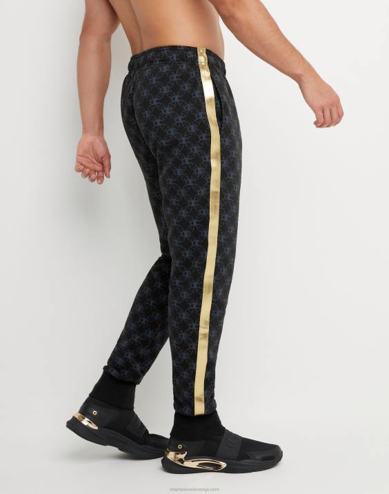 Champion moški klasične jogerje iz flisa s potiskom po vsej površini z oznako jock iz umetnega usnja 31\" 2B84255 c logotip povezave aop črna