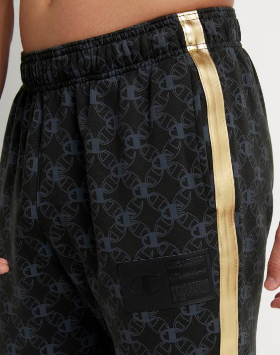 Champion moški klasične jogerje iz flisa s potiskom po vsej površini z oznako jock iz umetnega usnja 31\" 2B84255 c logotip povezave aop črna