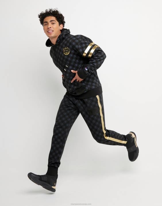 Champion moški klasične jogerje iz flisa s potiskom po vsej površini z oznako jock iz umetnega usnja 31\" 2B84255 c logotip povezave aop črna