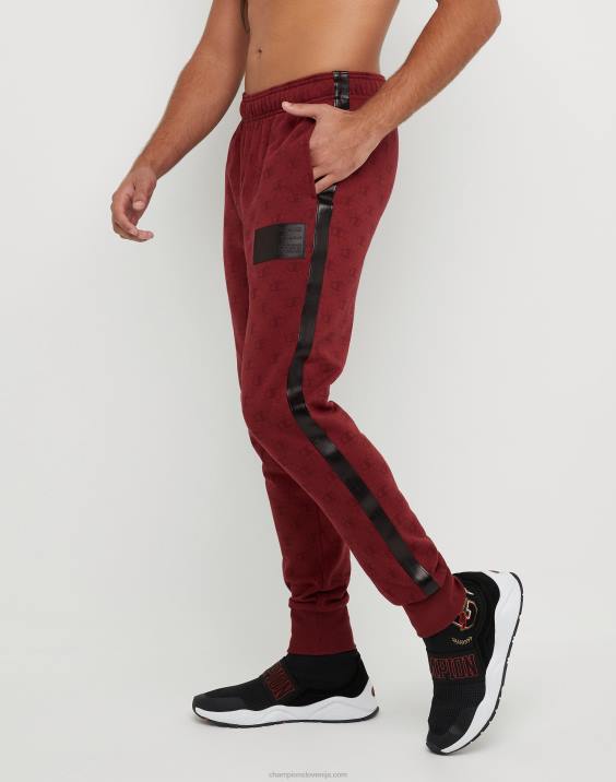 Champion moški klasične jogerje iz flisa s potiskom po vsej površini z oznako jock iz umetnega usnja 31\" 2B84256 c logo povezave aop kardinal