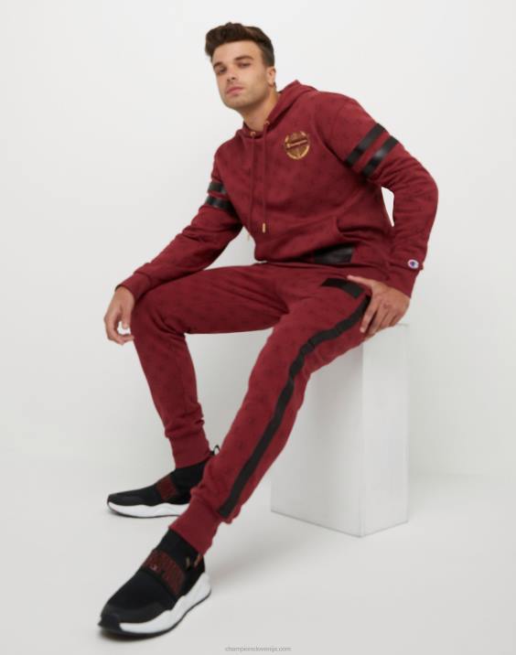 Champion moški klasične jogerje iz flisa s potiskom po vsej površini z oznako jock iz umetnega usnja 31\" 2B84256 c logo povezave aop kardinal