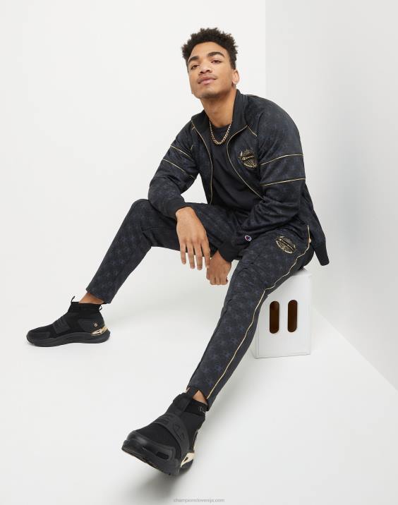 moški šampionske trenirke s potiskom v zlatem lureksu medaljon z logotipom v zlati barvi 2B84283 c logotip aop črn