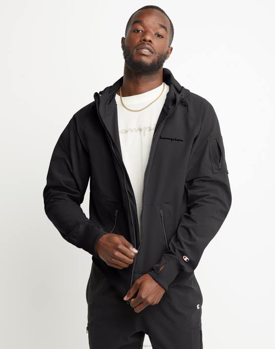 Champion moški clab defender serija stormshell pulover s kapuco s polno zadrgo scenarij visoke gostote 2B84194 Črna