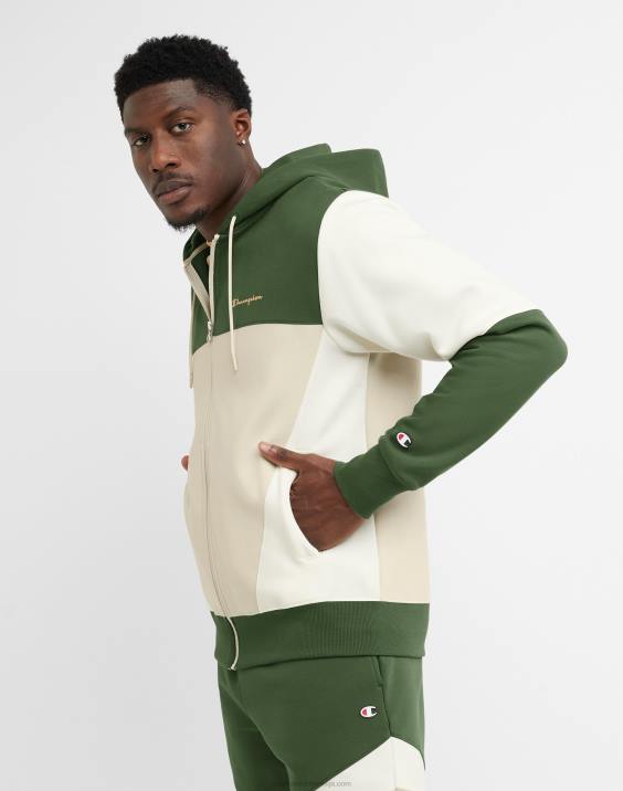 Champion moški flex colorblock pulover s kapuco 2B84173 cargo olivno/belo/sveže tan