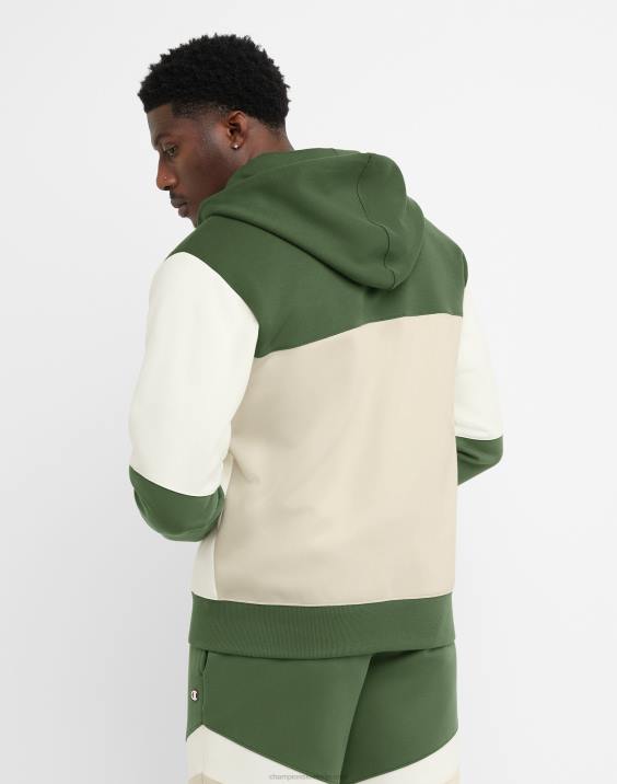 Champion moški flex colorblock pulover s kapuco 2B84173 cargo olivno/belo/sveže tan