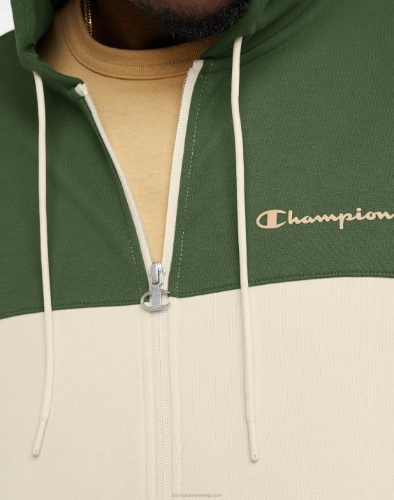 Champion moški flex colorblock pulover s kapuco 2B84173 cargo olivno/belo/sveže tan