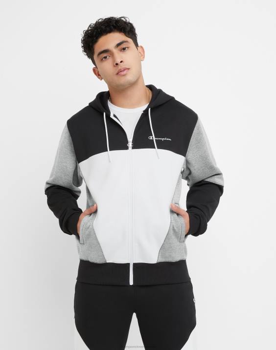 Champion moški flex colorblock pulover s kapuco 2B84174 črna/bela/oxford siva