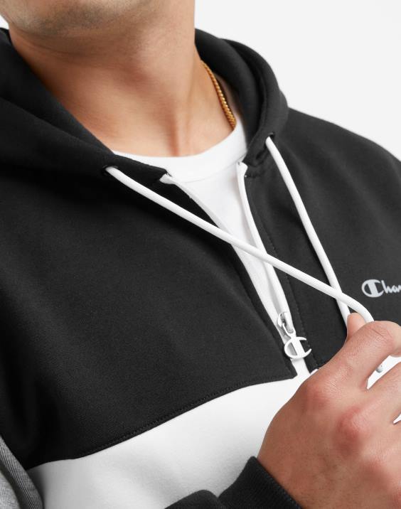 Champion moški flex colorblock pulover s kapuco 2B84174 črna/bela/oxford siva