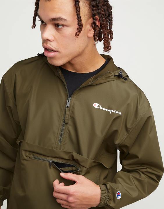 Champion moški logotip skripta na jakni za stadion 2B84185 tovorna oljka