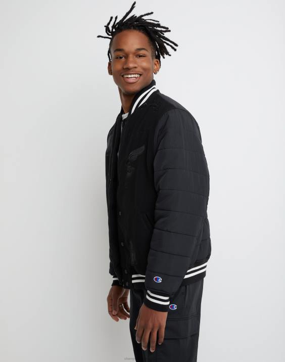 Champion moški prvovrstna pisemska jakna univerzitetno vezena grafika na keperju 2B84198 Črna