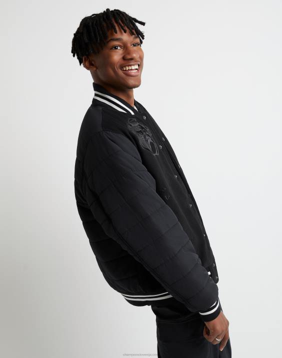 Champion moški prvovrstna pisemska jakna univerzitetno vezena grafika na keperju 2B84198 Črna