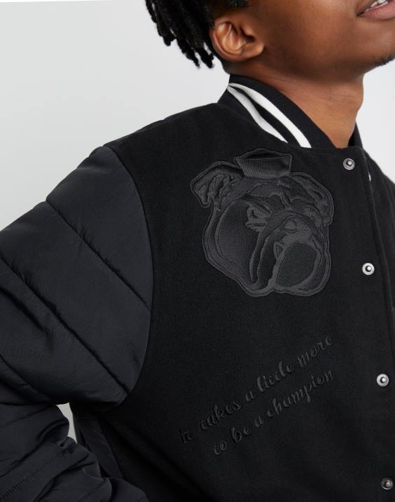 Champion moški prvovrstna pisemska jakna univerzitetno vezena grafika na keperju 2B84198 Črna