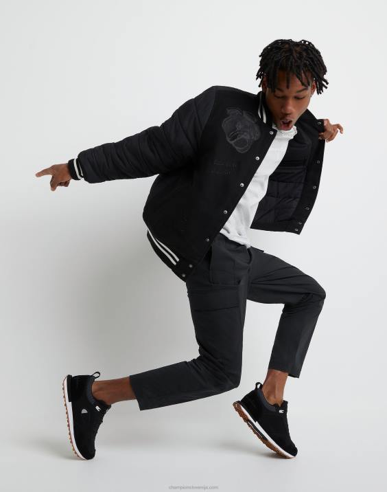 Champion moški prvovrstna pisemska jakna univerzitetno vezena grafika na keperju 2B84198 Črna