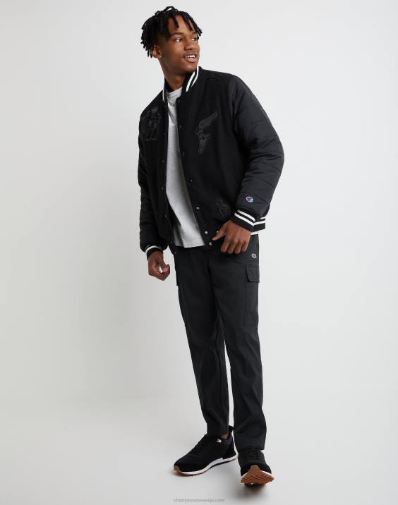 Champion moški prvovrstna pisemska jakna univerzitetno vezena grafika na keperju 2B84198 Črna