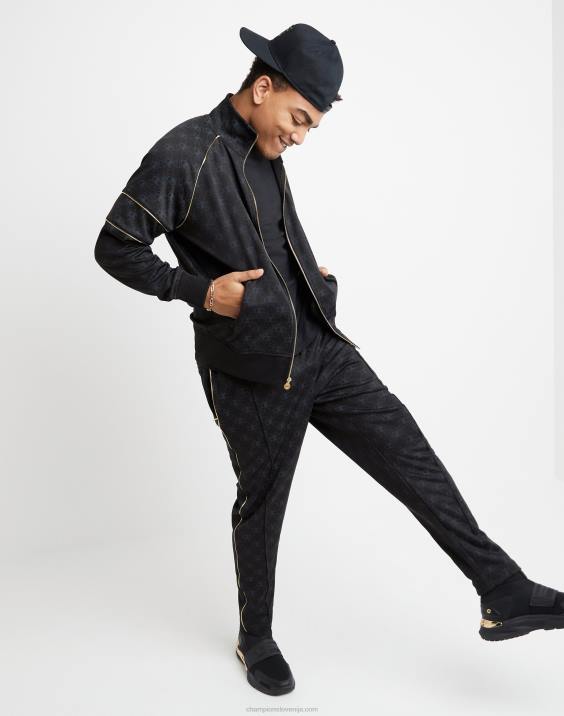 moški trenirka, potiskana z zlatim grbom Champion script 2B84197 c logotip aop črn