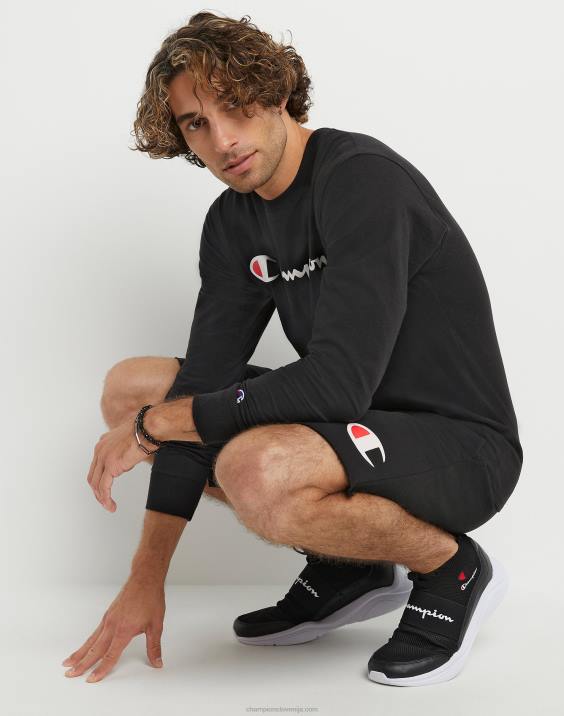 Champion moški bombažne kratke hlače za vsak dan z grafiko 9\" 2B84469 Črna