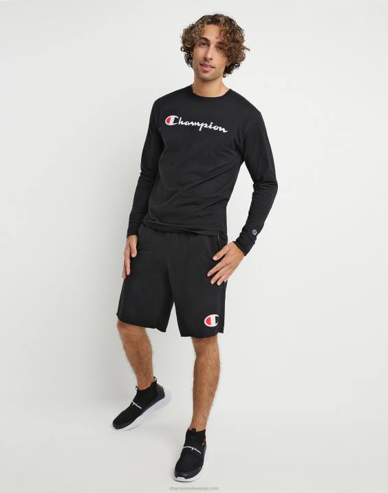 Champion moški bombažne kratke hlače za vsak dan z grafiko 9\" 2B84469 Črna
