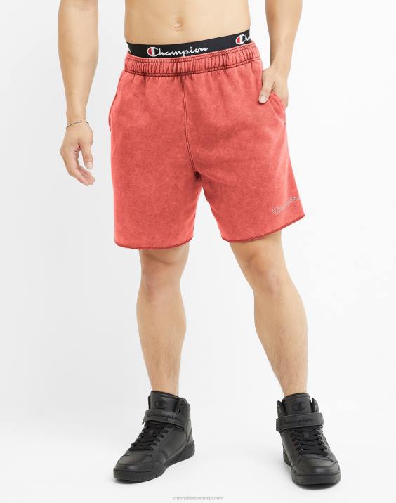 Champion moški kislinsko prane kratke hlače z valovitim logotipom 7" 2B84409 kislinsko pranje sončno škrlatno