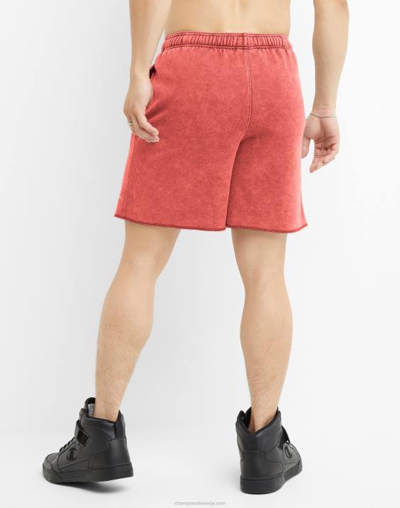 Champion moški kislinsko prane kratke hlače z valovitim logotipom 7\" 2B84409 kislinsko pranje sončno škrlatno
