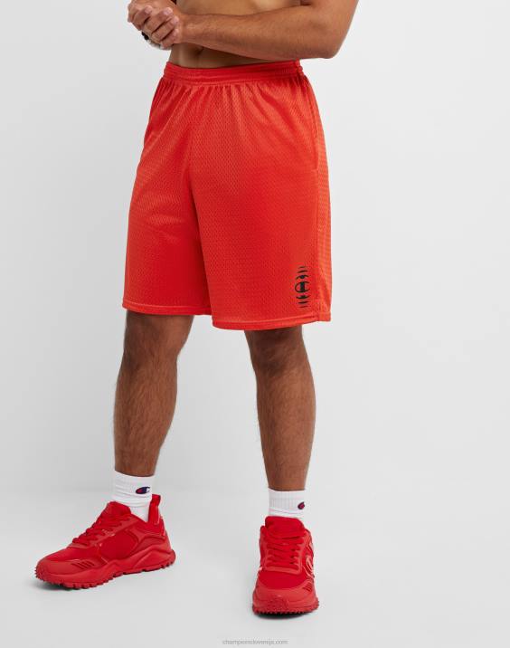 Champion moški klasične grafične mrežaste kratke hlače z vibriranjem c 9" 2B84401 sončno škrlatna