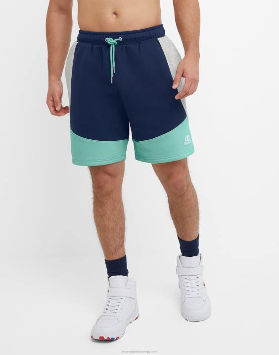 Champion moški klasične kratke hlače iz flisa, blokirane barve 8" 2B84345 mornarsko modra/kamena smetana/čista meta