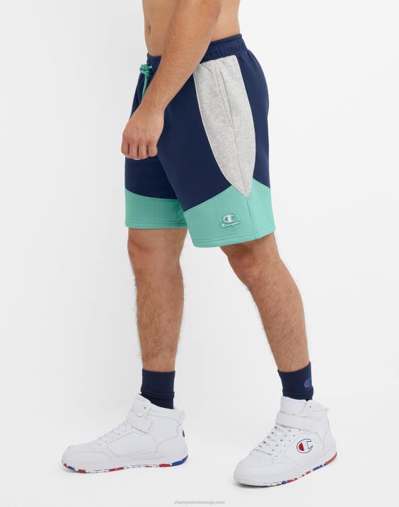 Champion moški klasične kratke hlače iz flisa, blokirane barve 8\" 2B84345 mornarsko modra/kamena smetana/čista meta