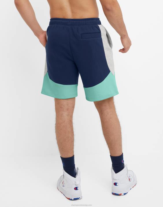 Champion moški klasične kratke hlače iz flisa, blokirane barve 8\" 2B84345 mornarsko modra/kamena smetana/čista meta