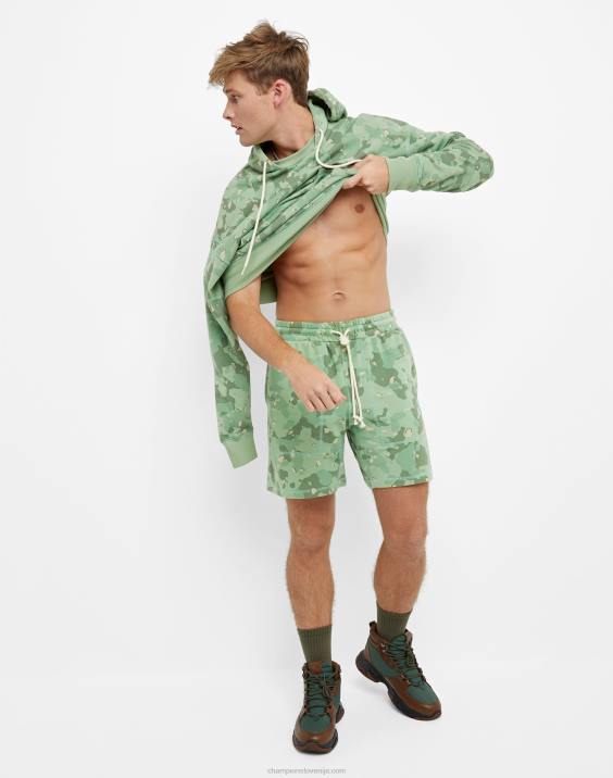 Champion moški kratke hlače global explorer iz francoskega frotirja po celem kamuflažnem potisku 7\" 2B84373 cc camo vse o olivi
