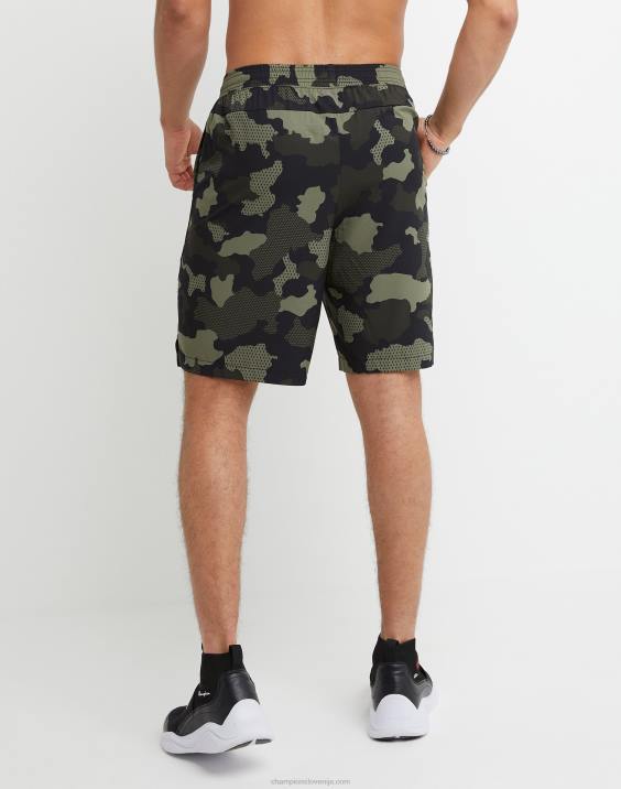 Champion moški kratke hlače mvp, ki odvajajo vlago, celoten tisk in c logotipi 9\" 2B84346 mrežasta kamuflažna tovorna oliva