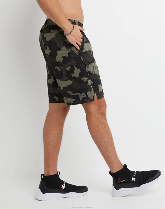 Champion moški kratke hlače mvp, ki odvajajo vlago, celoten tisk in c logotipi 9\" 2B84346 mrežasta kamuflažna tovorna oliva