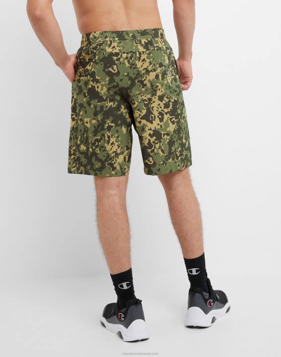 Champion moški kratke hlače mvp, ki odvajajo vlago, celoten tisk in c logotipi 9\" 2B84348 crater camo cargo olivno